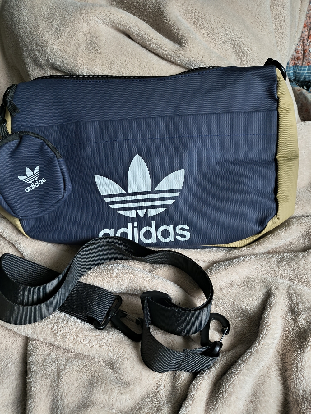 adidas Navy and Tan Trefoil Crossbody Bag